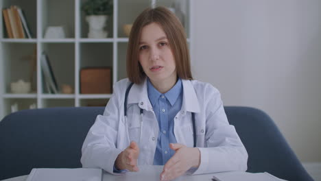online-consultation-with-doctor-aged-woman-dresses-medical-gown-listening-and-nodding-looking-at-camera